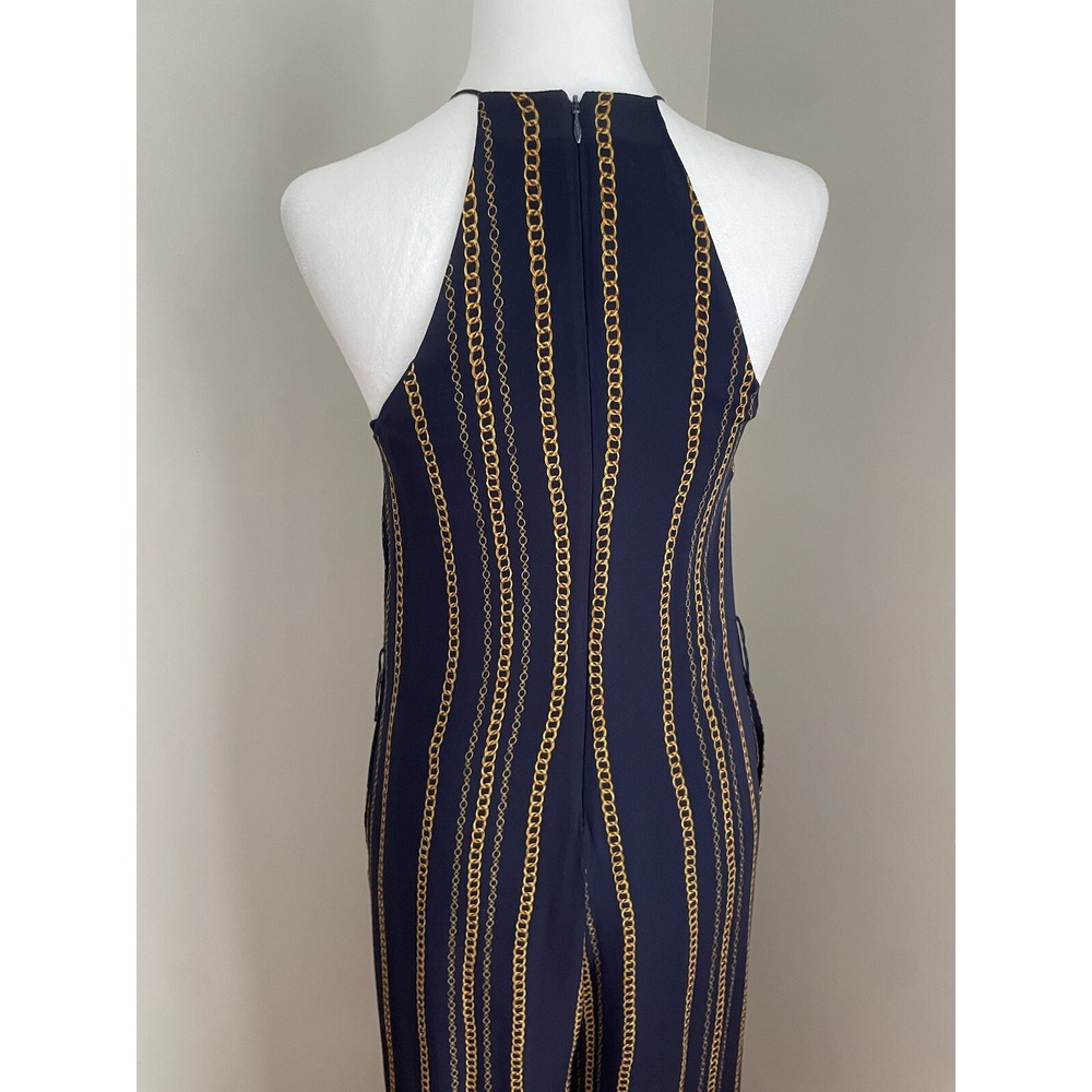 NICHOLAS US 2 Samira 100%‎ Silk Wide Leg Jumpsuit Navy Blue Gold Chain Old Money - Picture 11 of 16